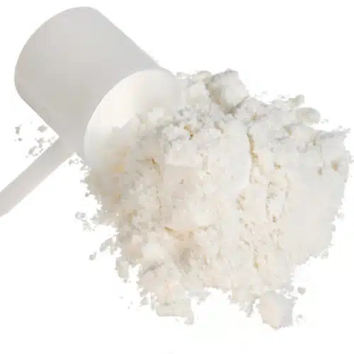 whey protein powder and scop isolated on white